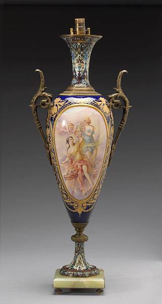 Appraisal: A S vres style porcelain and champlev enamel and gilt