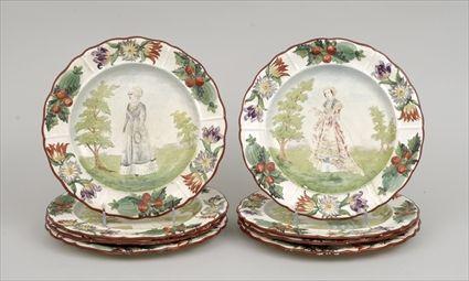 Appraisal: Eight Dresden Ceramic Plates Decorated with Figures Depicting th-Century German