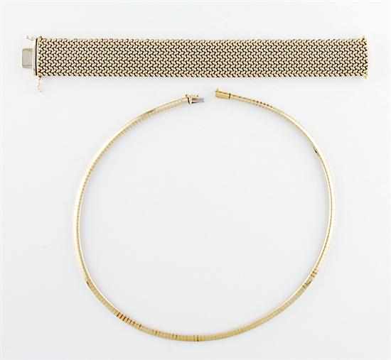 Appraisal: Yellow gold bracelet and necklace Italian K mesh cuff bracelet