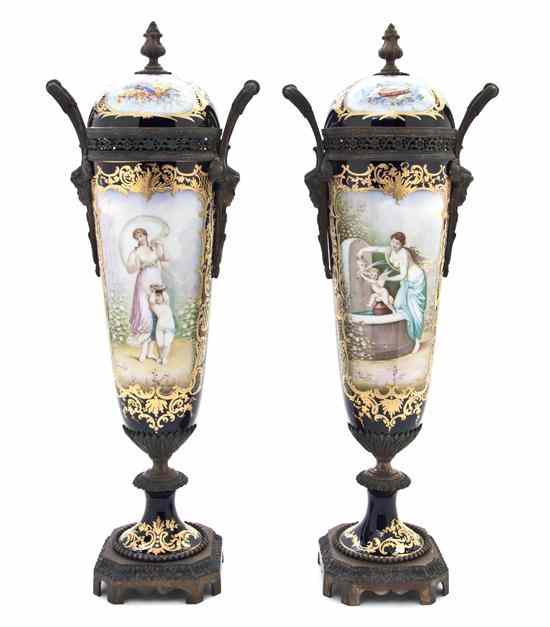 Appraisal: A Pair of Sevres Style Porcelain and Patinated Metal Mounted