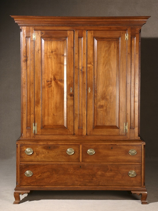 Appraisal: Chippendale Walnut Linen Press Pennsylvania Possibly Lancaster County - In