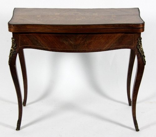 Appraisal: A th Century French marquetry work table baize lined supported