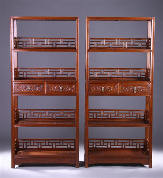 Appraisal: PAIR CHINESE ELMWOOD BOOK CASES th century Of rectangular outline