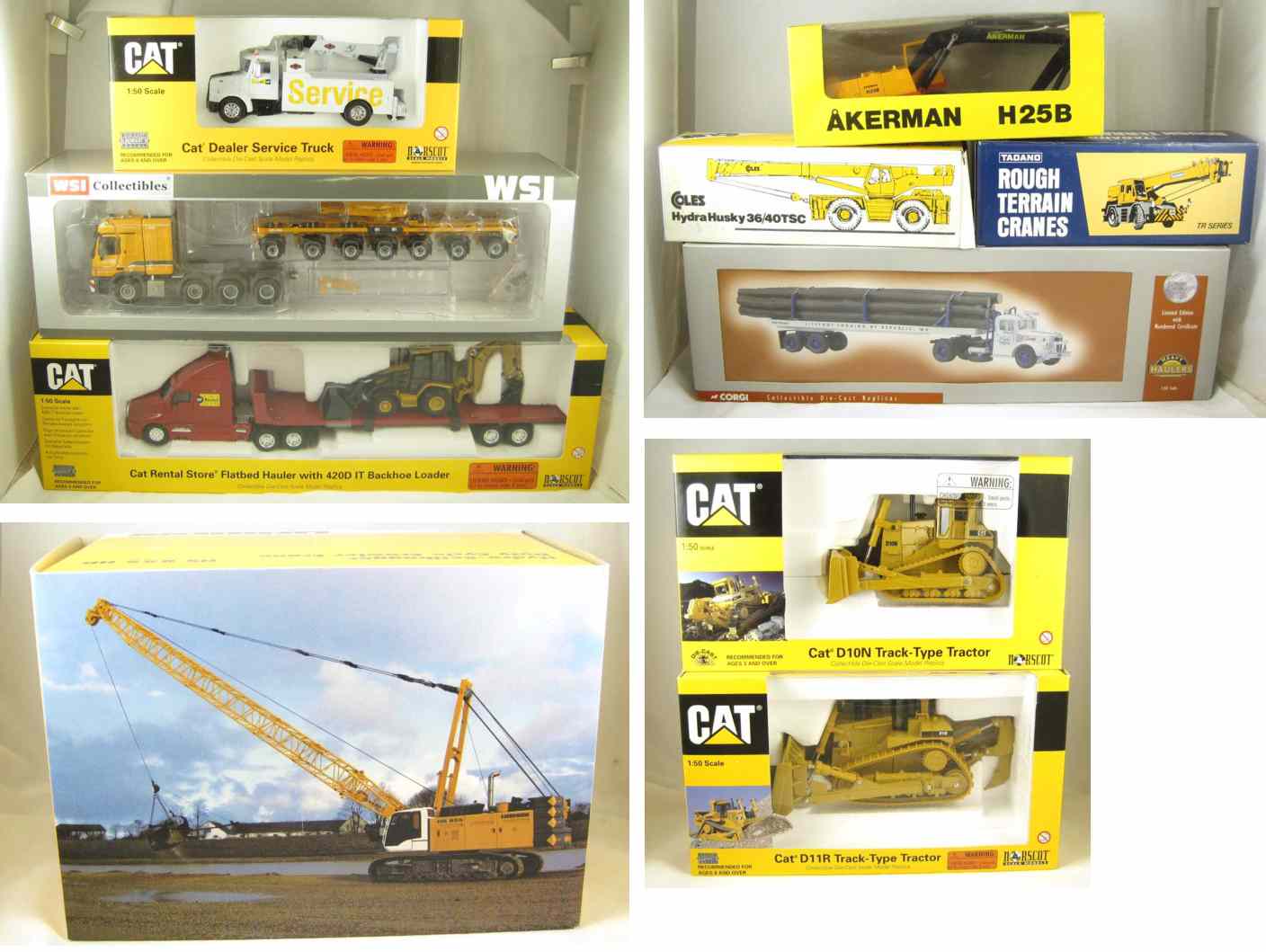 Appraisal: TEN DIECAST METAL SCALE MODELS Norscot Caterpillar D backhoe loader