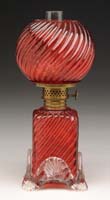 Appraisal: RARE CRANBERRY MINI LAMP S - Cranberry glass in ribbed