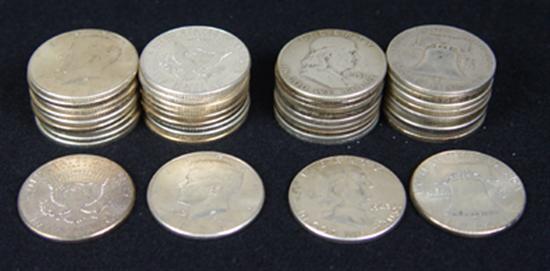 Appraisal: Roll of Circulated Mixed Half Dollars Walking Liberty's plus Franklins-Various