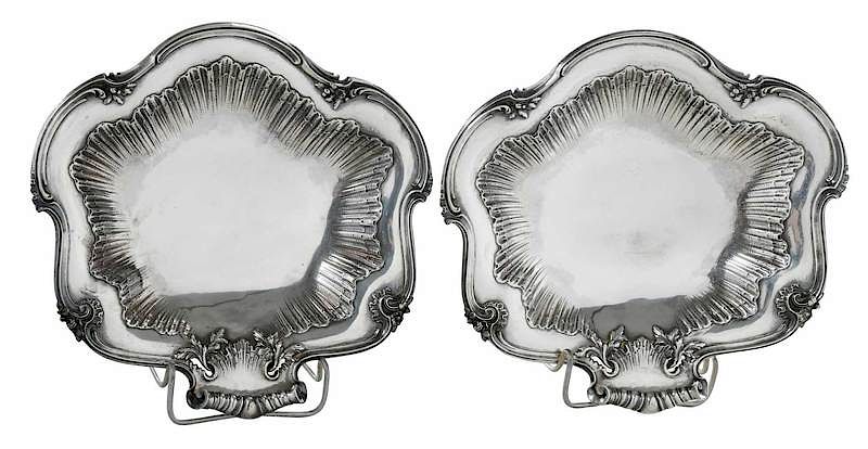 Appraisal: Pair French Silver Servers Paris th century shell form and