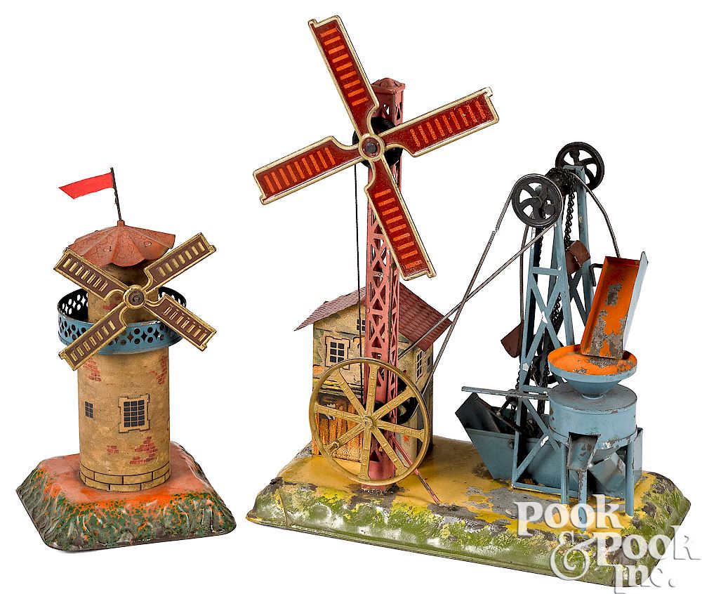 Appraisal: Two Bing windmill steam toy accessories Two Bing painted tin