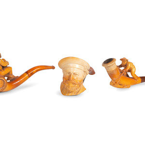 Appraisal: Three Carved Meerschaum Figural Pipes th th Century each housed