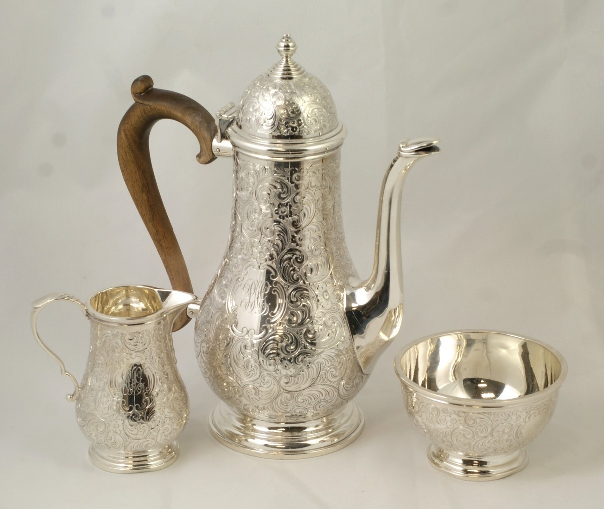 Appraisal: Engraved Gorham sterling silver o'clock teapot with matching creamer and