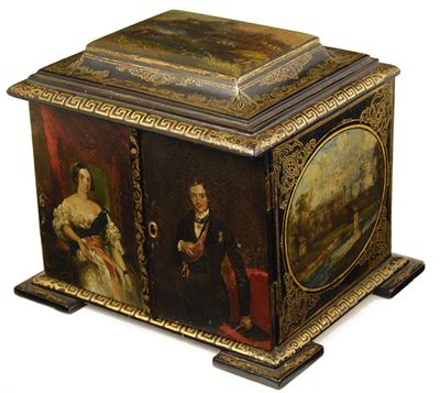 Appraisal: A Victorian papier-mache table cabinet painted with views of Windsor