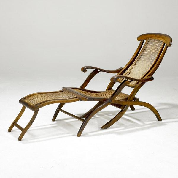 Appraisal: OCEANLINER DECK LOUNGE CHAIR c folding hardwood lounge with caned