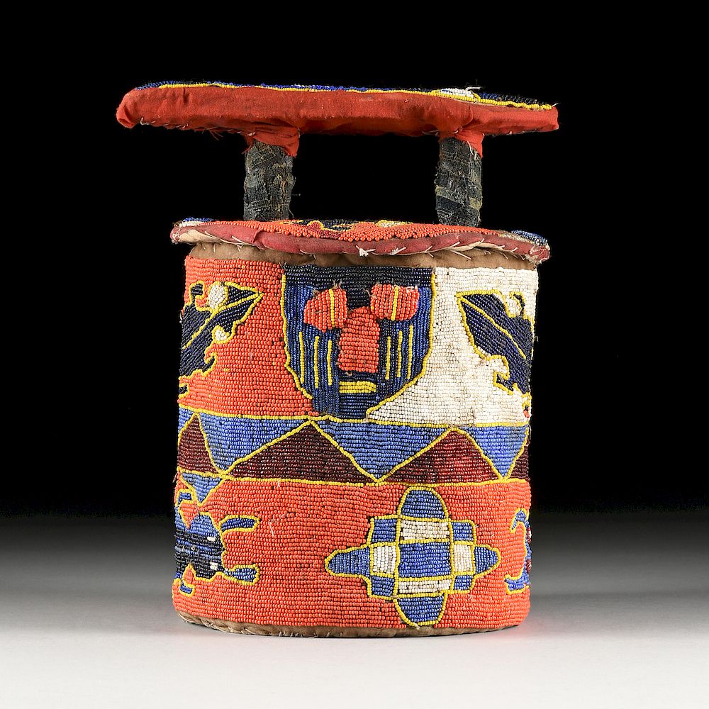 Appraisal: AN AFRICAN BEADED BOX WITH LID YORUBA NIGERIA MID LATE