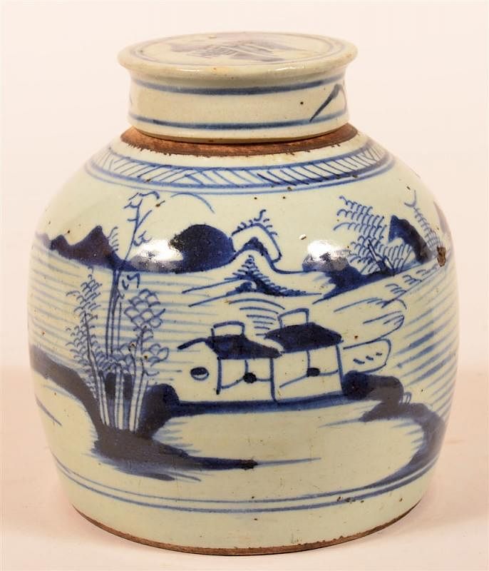 Appraisal: Canton Oriental Porcelain Ginger Jar th Century Canton Oriental Porcelain