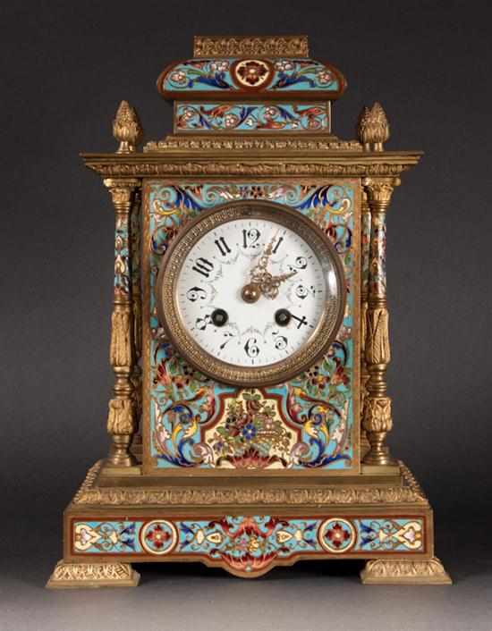 Appraisal: French champleve enamel and gilt-brass mantel clock late th century