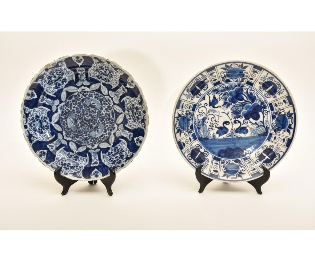 Appraisal: Two large Delft chargers th c each approximately dia Condition