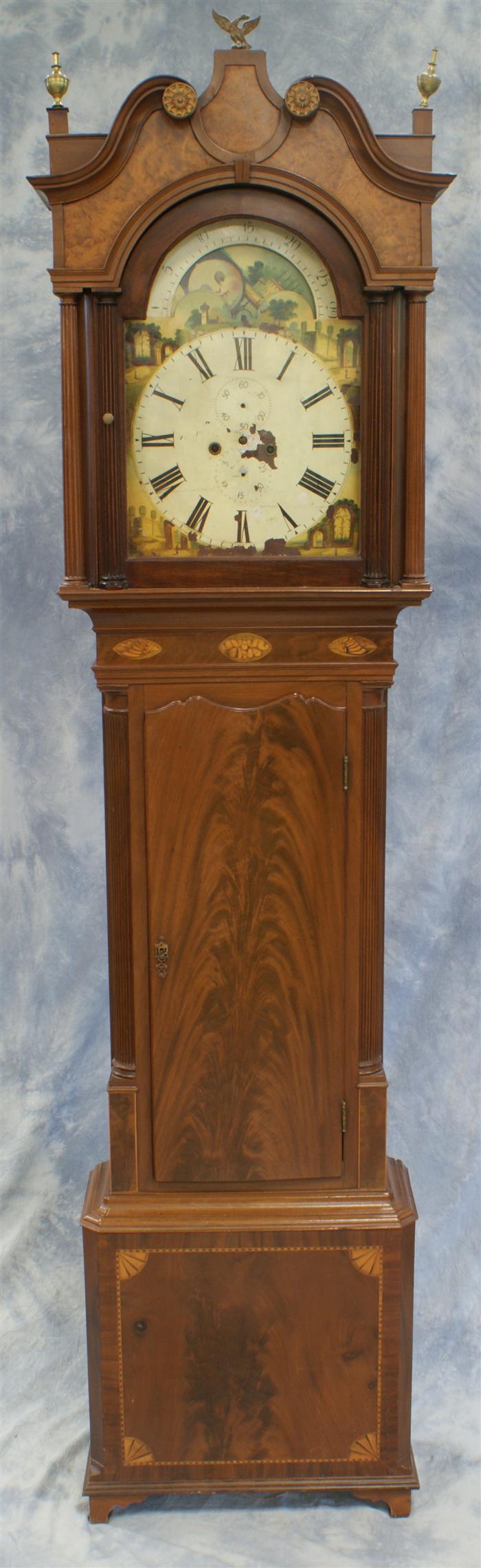 Appraisal: Inlaid mahogany Georgian tall case clock painted dial day movement