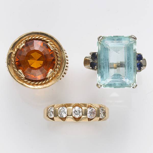 Appraisal: A collection of gem-set diamond and k gold rings comprising