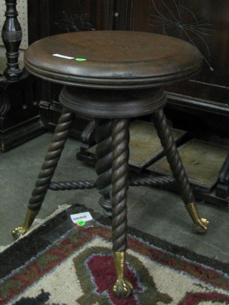 Appraisal: Oak Piano Stool with barley twist legs brass and glass