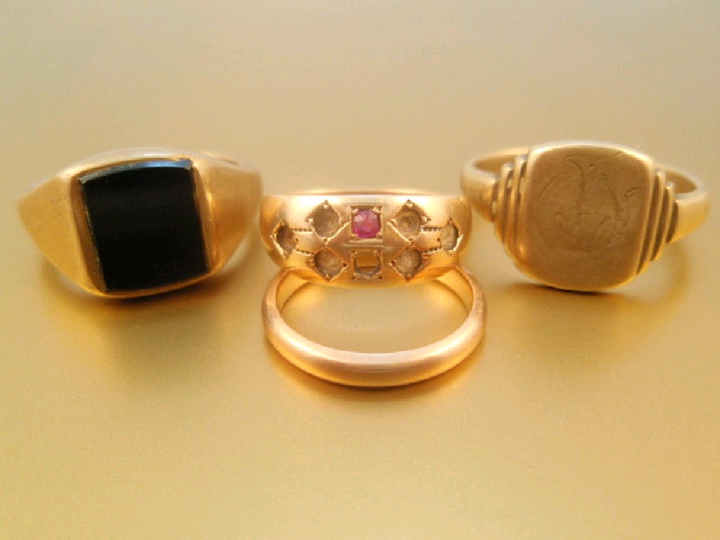 Appraisal: Three ct gold rings and one ct gold ring various