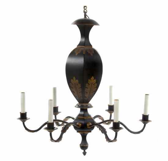 Appraisal: A Tole Six-Light Chandelier the baluster form standard with gilt