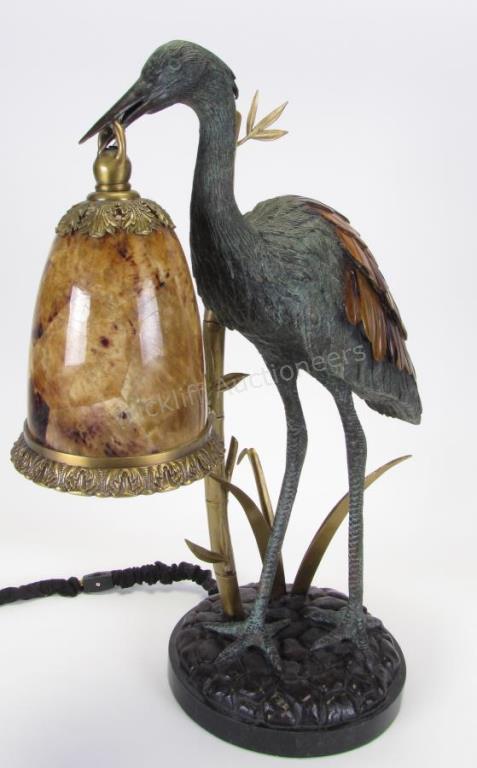 Appraisal: Maitland-Smith Bronze Crane Lamp Finely Cast Verdigris Patina Brass Crane