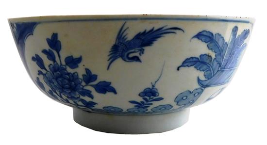 Appraisal: ASIAN Chinese export blue and white bowl peony at bowl's