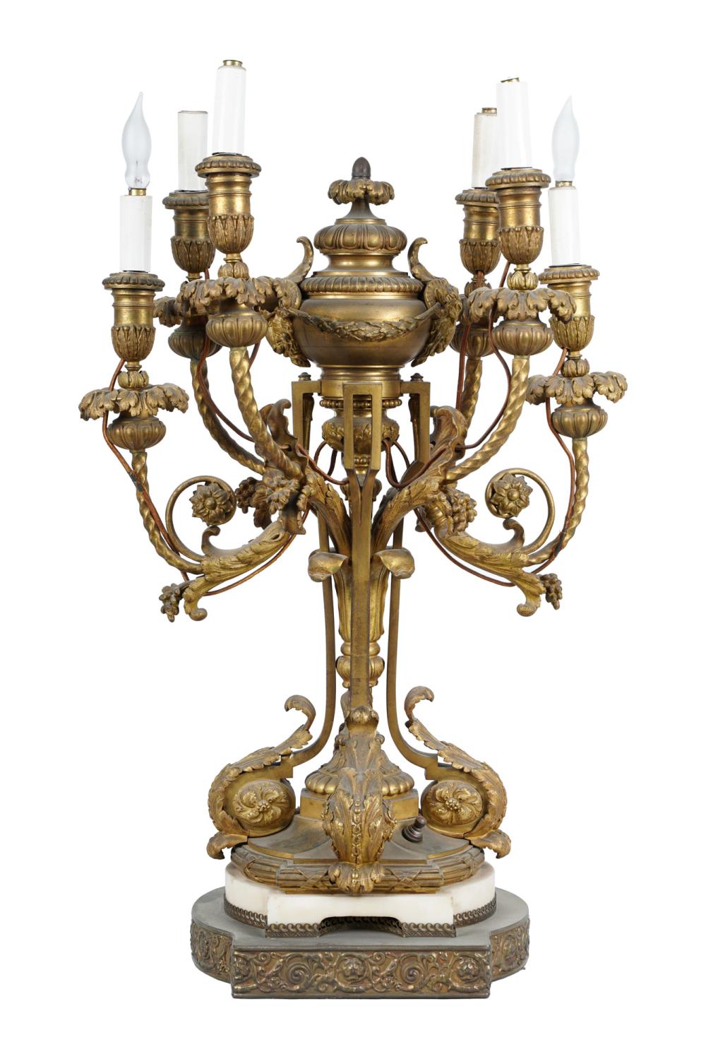 Appraisal: FRENCH GILT BRONZE MARBLE CANDELABRUMelectrified inches wide total inches high