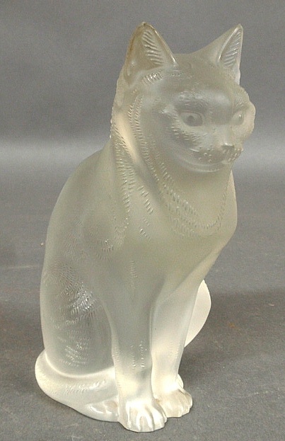 Appraisal: - Signed Lalique France crystal seated cat h x w