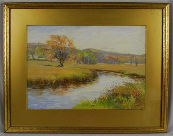 Appraisal: ENGLISH SCHOOL th th century RIVER IN AUTUMN LANDSCAPE pastel