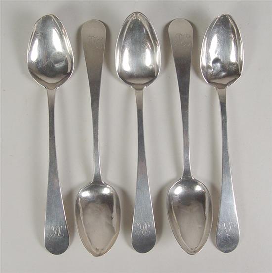 Appraisal: Five Lynchburg Virginia Coin Silver Spoons Marked A T for