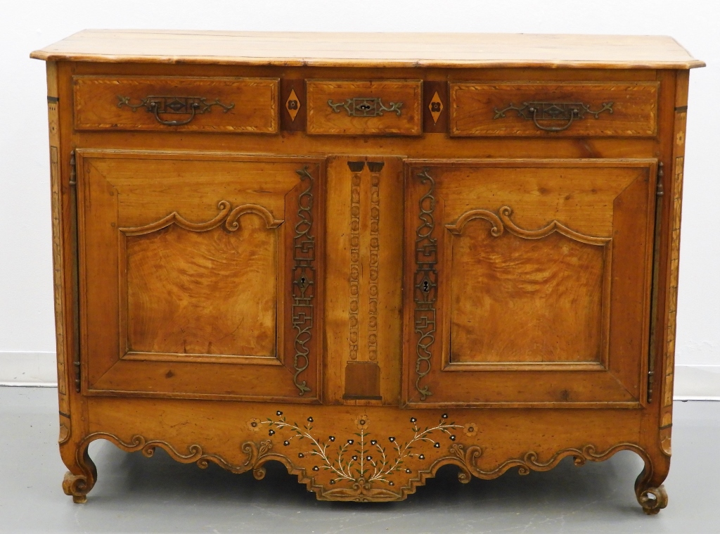 Appraisal: C FRENCH COUNTRY FRUITWOOD SIDEBOARD SERVER France th CenturyShaped top