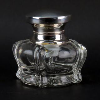 Appraisal: Modern Sterling Silver and Crystal Inkwell Modern Sterling Silver and