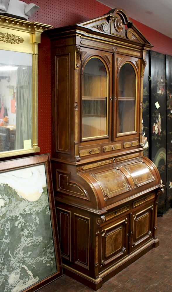 Appraisal: Eastlake -Part Cylinder Secretary c Incised and gilded lines applied