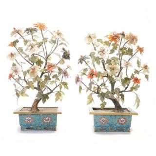 Appraisal: A Pair of Cloisonn Enamel and Hardstone Trees cm A