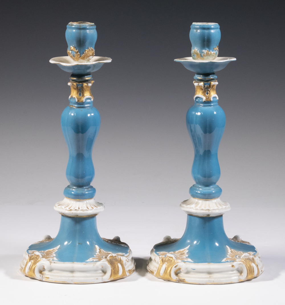 Appraisal: PR MEISSEN PORCELAIN CANDLESTICKS Pair of th c Fancy German