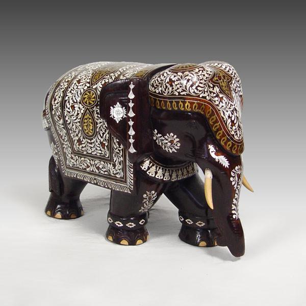 Appraisal: LARGE BONE INLAID MAHOGANY ELEPHANT '' h x '' x