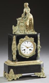 Appraisal: French Gilt Bronze and Black Marble Figural Mantel Clock c