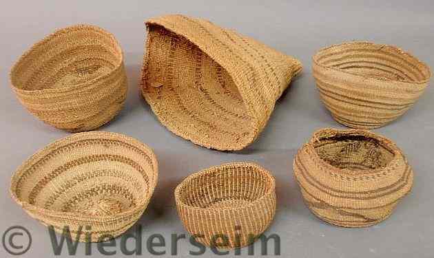 Appraisal: Group of six finely woven American Indian baskets the largest