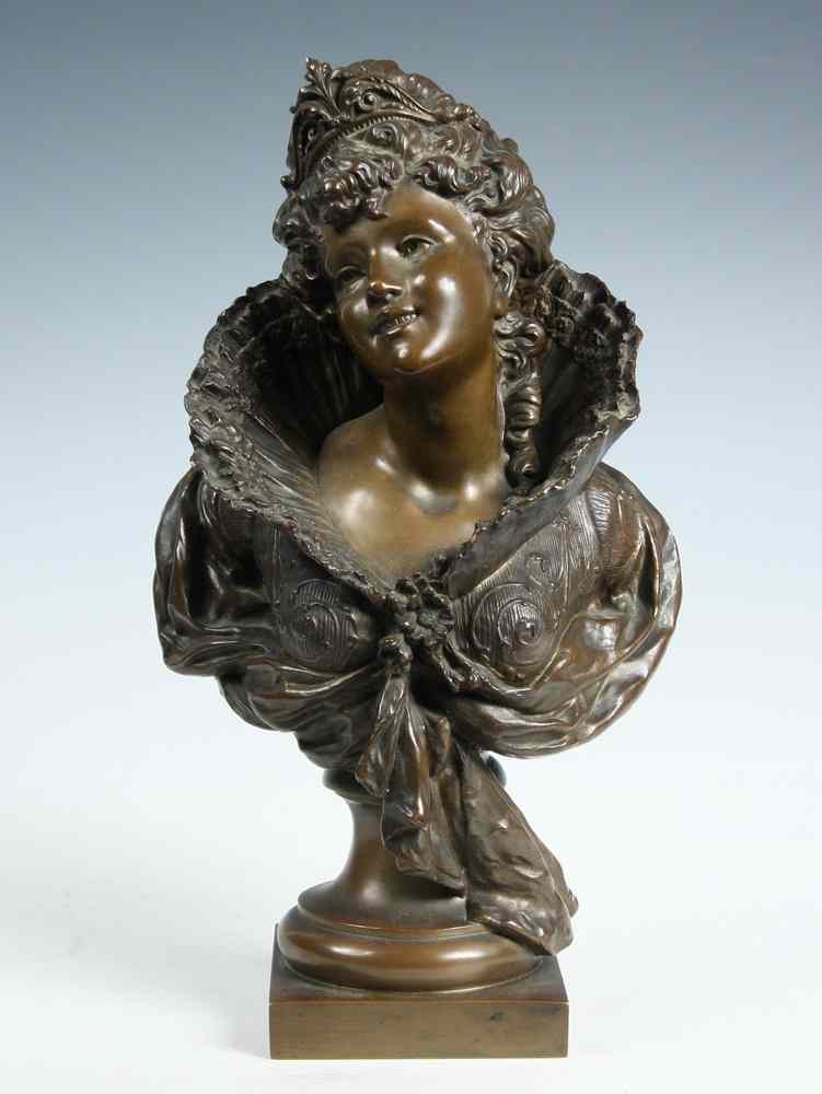 Appraisal: BRONZE BUST - Bronze Art Nouveau Portrait of a Lady