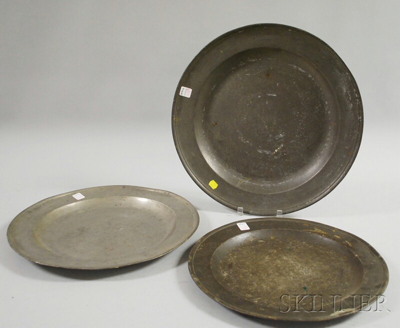 Appraisal: Three Pewter Chargers dia to in