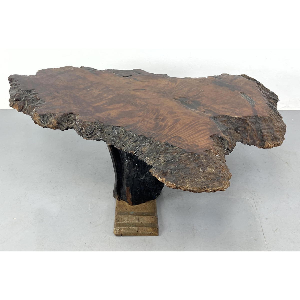 Appraisal: Thick Live Edge Burl Wood Slab Nicely figured wood with