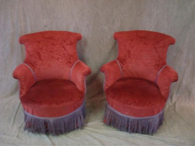 Appraisal: Pair of Art Deco Upholstered Boudoir Chairs with tassel trim