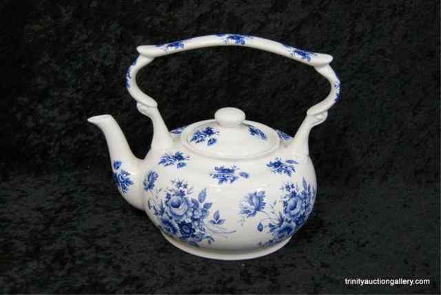 Appraisal: Arthur Wood Porcelain ''Blue Roses'' Tea Pot Produced in England