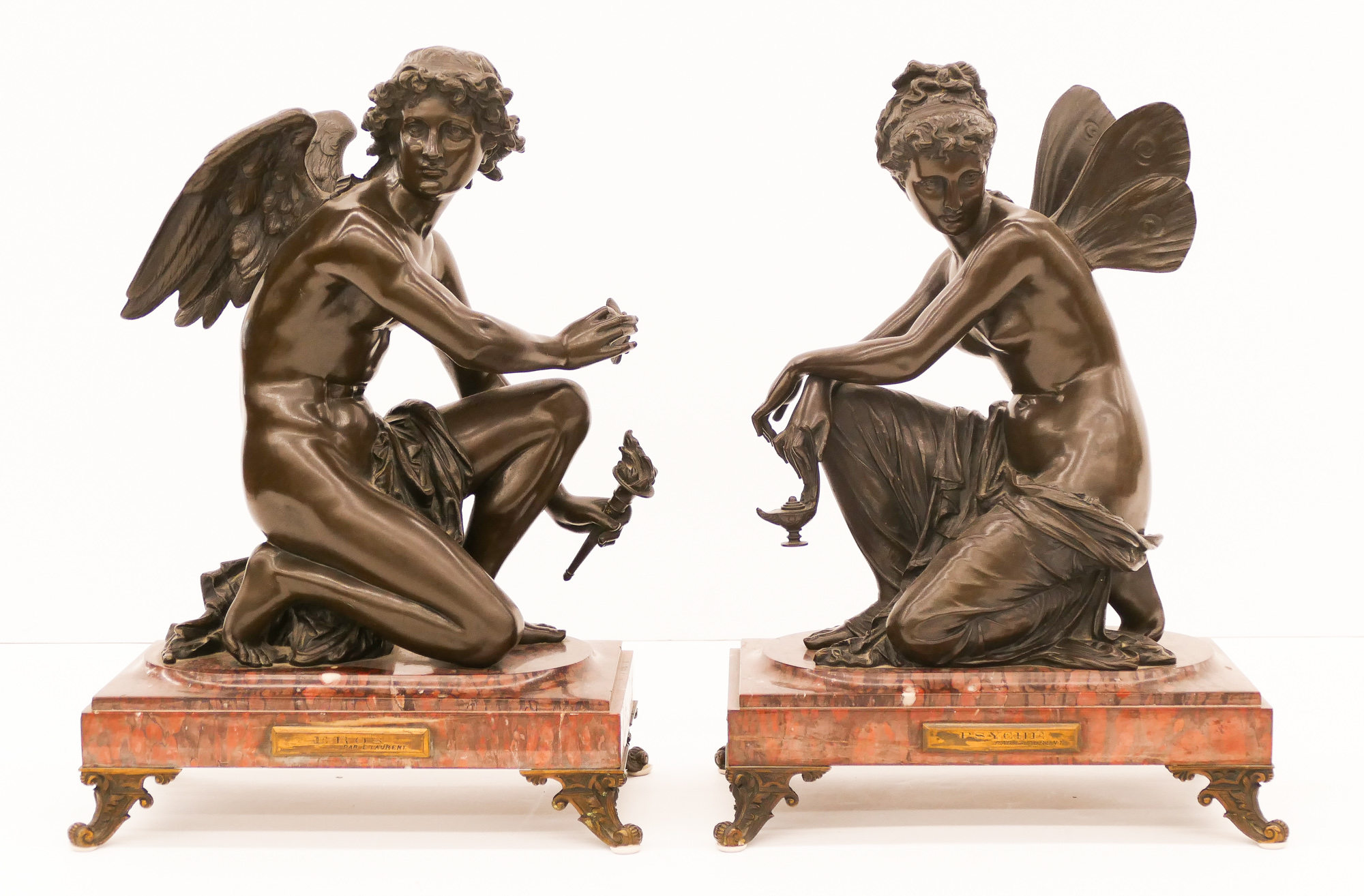 Appraisal: pc Eugene Laurent - French ''Psyche'' and ''Eros'' Bronze Sculptures