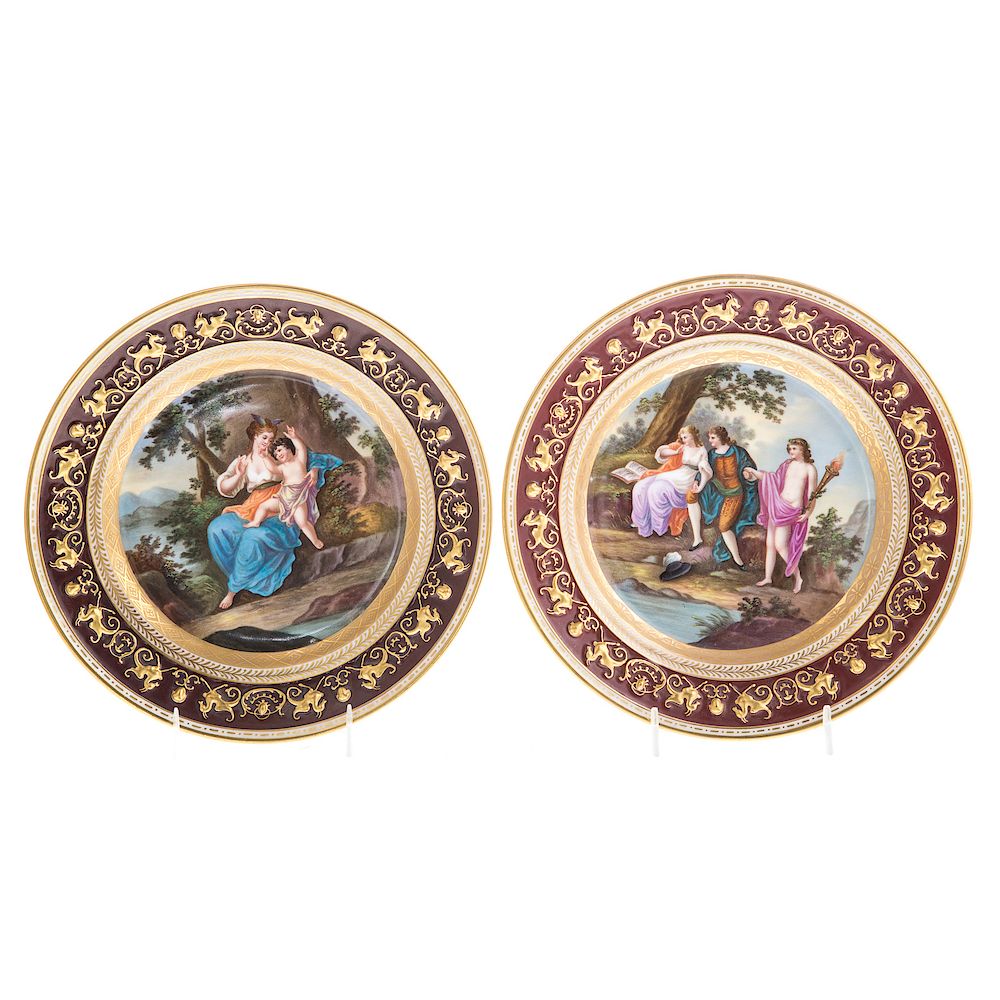 Appraisal: Pair Wolfsohn Painted Porcelain Cabinet Plates fourth quarter- th century