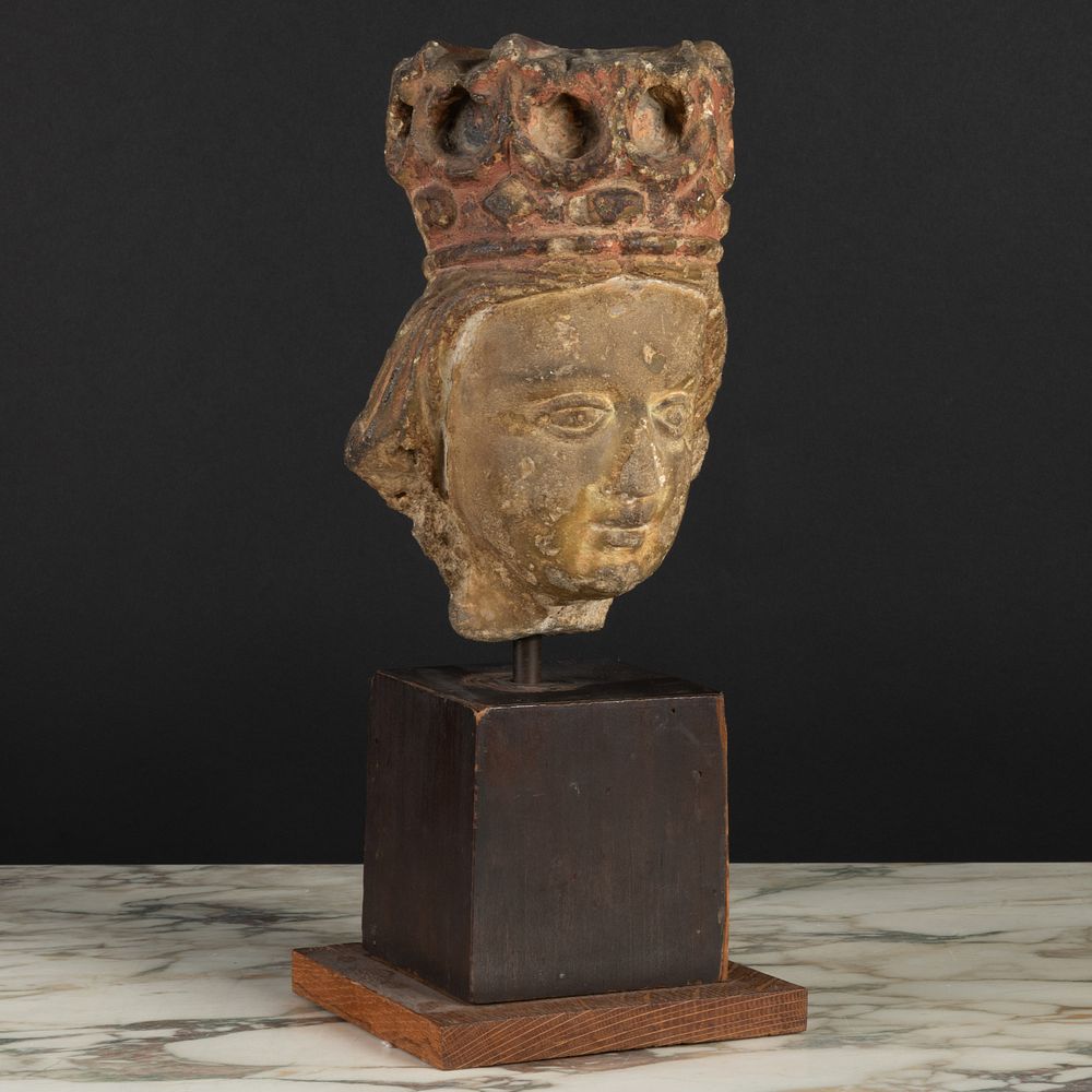 Appraisal: French Gothic Limestone Head of a King Raised on an