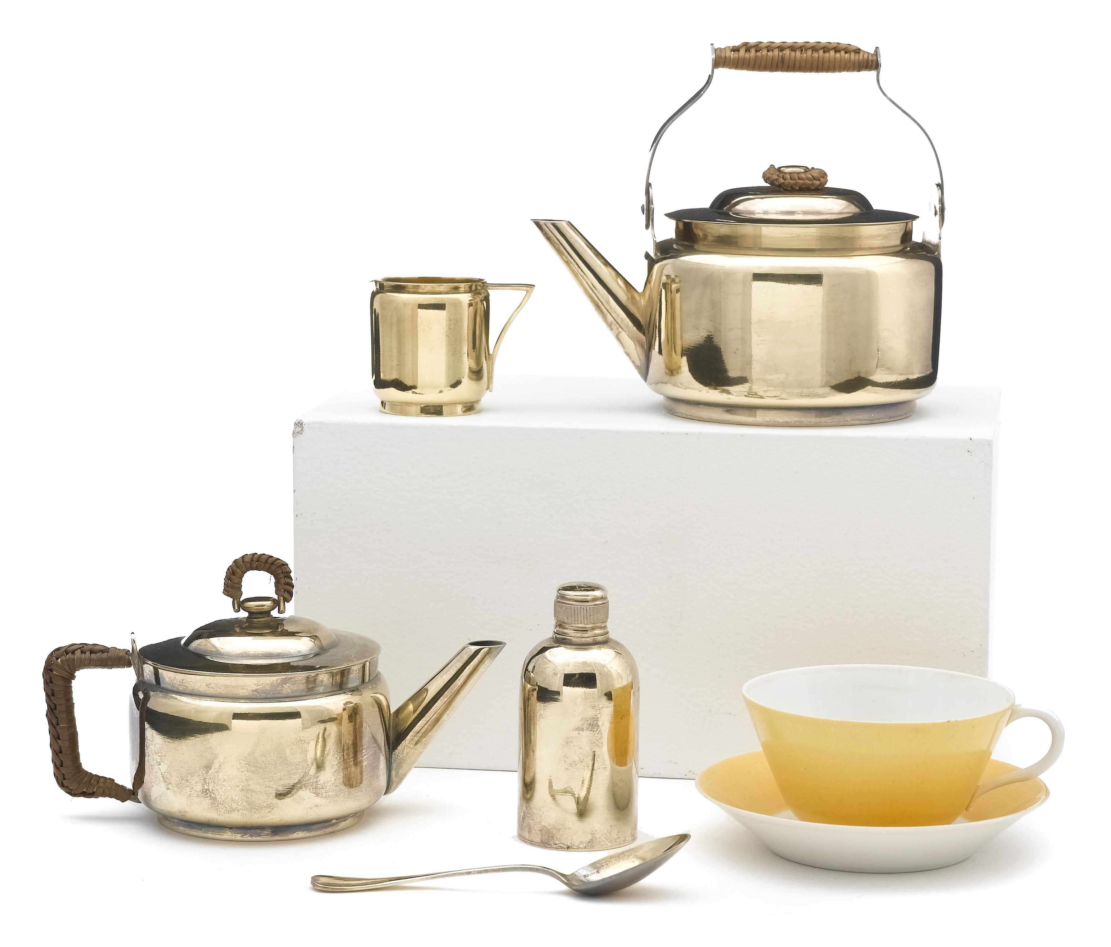 Appraisal: A Maquette silverplate and porcelain traveling tea set in a