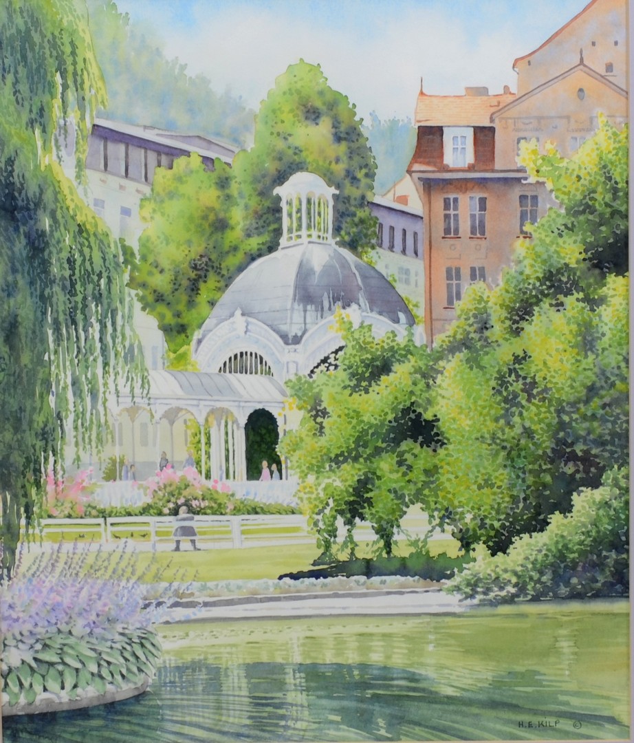 Appraisal: Hazele E Kilp American th Century watercolor Garden and Pond