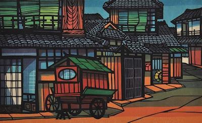 Appraisal: Clifton Karhu American Japanese - Cart in Kyoto Woodblock print